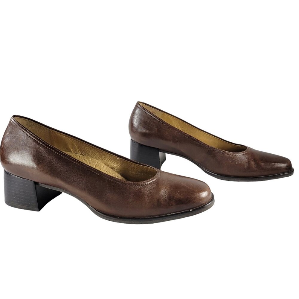 Selly Moc Fit Women’s Brown Leather Slip-On Block Heel Comfort Shoes